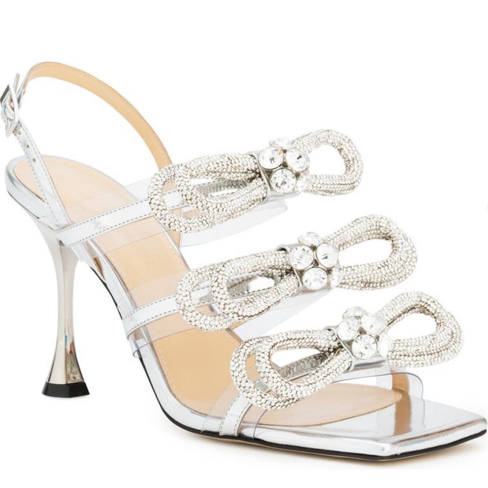 NEW IN BOX Mach & Mach Crystal Triple Bow Square Toe Slingback Sandal